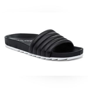 J/Slides - Ellie Black Leather Pool Slides - Women 8.5 - Never Worn